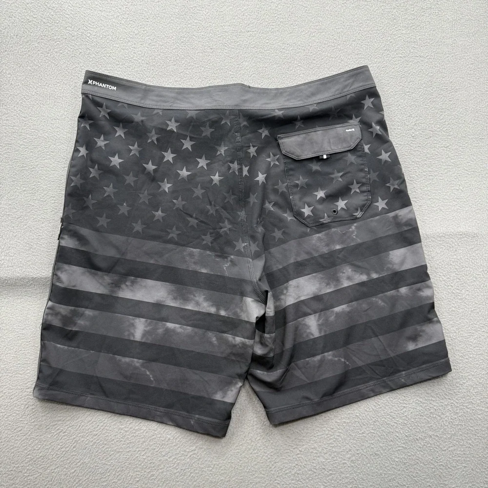 Hurley‎ Board Shorts Mens 38 Gray USA Flag Swim Trunks Stretch Quick Dry